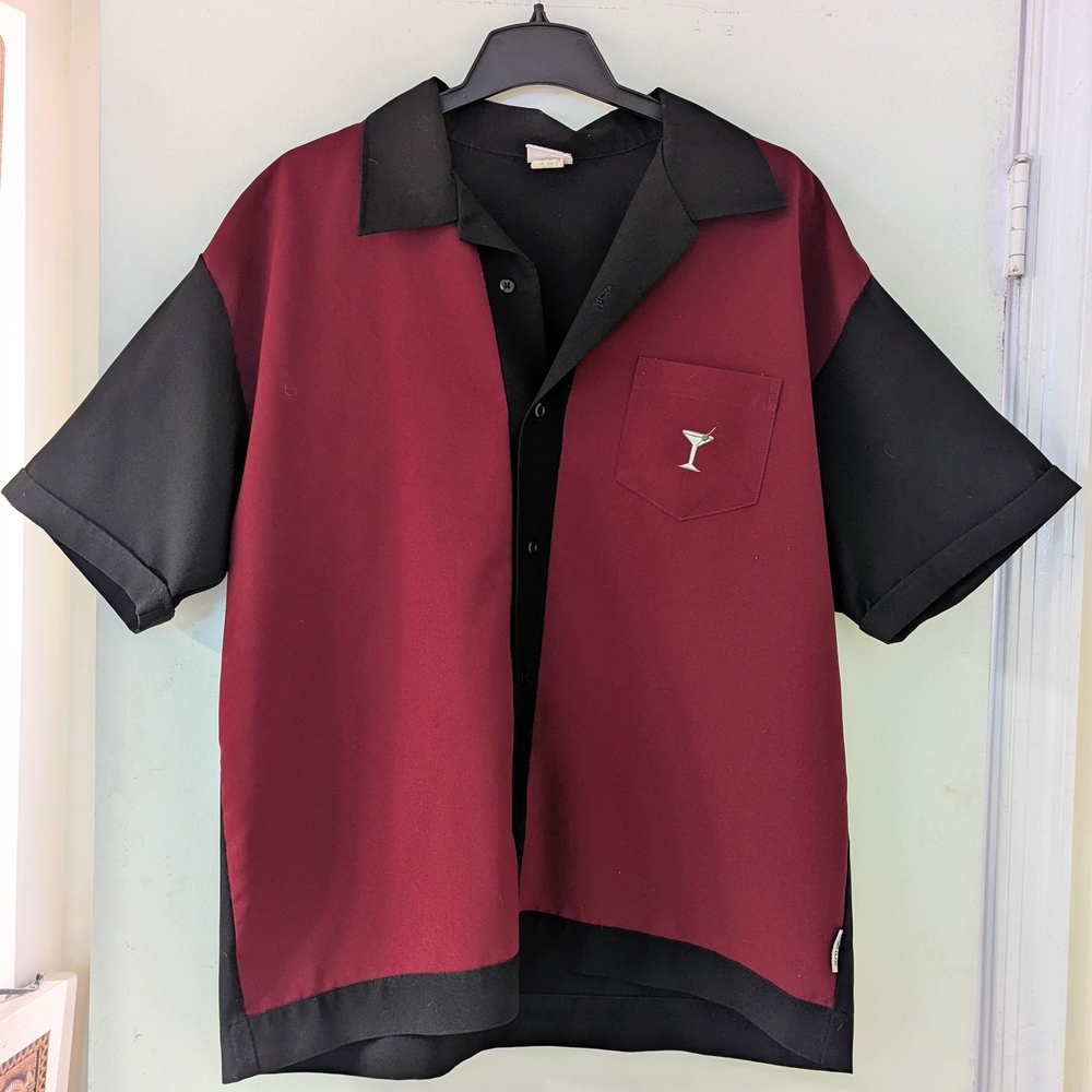 Men's Black and Maroon Casual Button Down Shirt